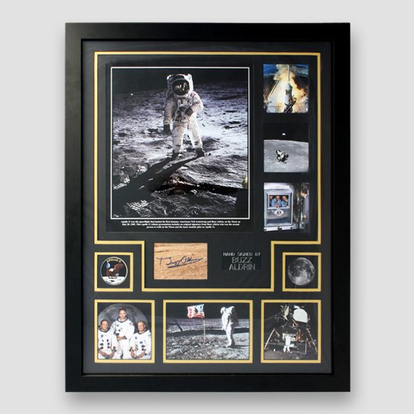 Buzz Aldrin Signed Apollo 11 Montage – Framed in White Display