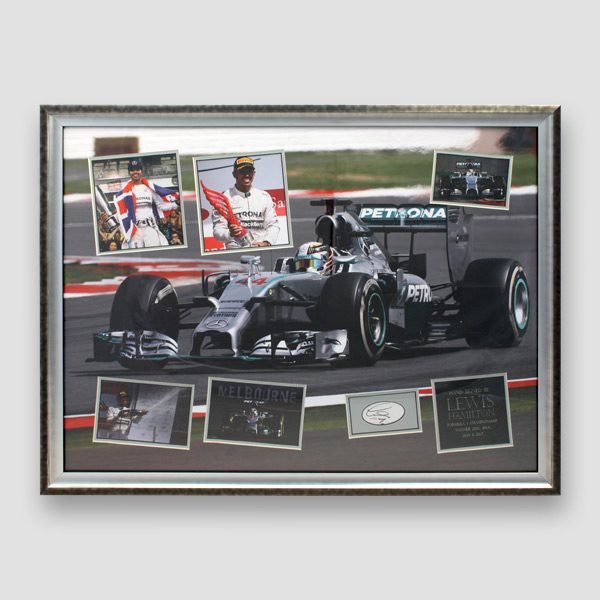 Lewis Hamilton Personally Signed and Mounted Framed Montage Display