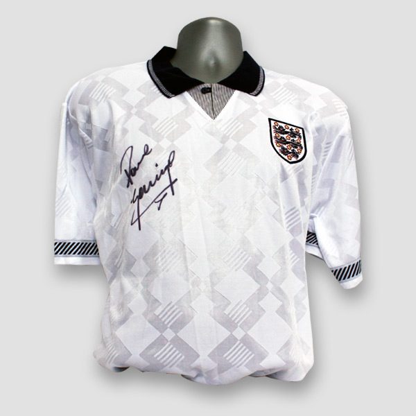 Paul ‘Gazza’ Gascoigne Signed England Italia 90 Replica Score Draw Shirt