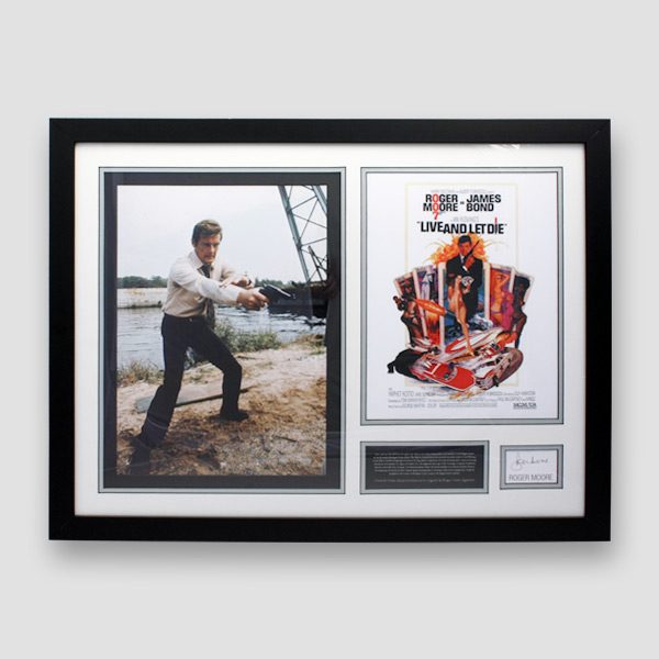 James Bond photo display personally signed by Roger Moore