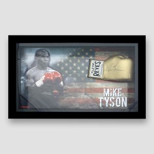 Mike Tyson Signed and Framed Gold Reyes Boxing Glove