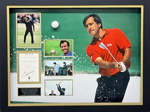 “Seve” Ballesteros montage  display personally signed by Seve