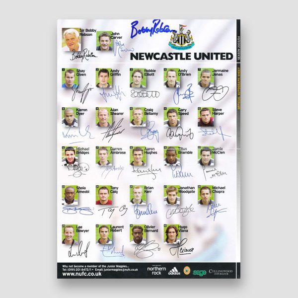 Bobby Robson Signed Newcastle United A4 Autograph Sheet