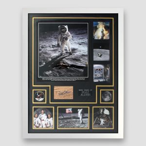 Buzz Aldrin Signed Apollo 11 Montage – Framed in White Display