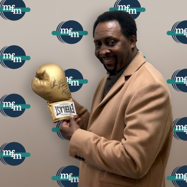 Thomas ‘Hitman’ Hearns Signed Gold Everlast Boxing Glove in Display Case