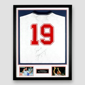 England Football Shirt Signed by Paul Gascoigne, Professionally Framed