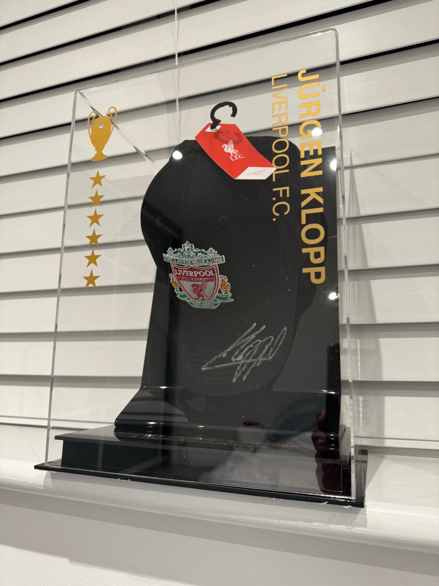 Red Liverpool Cap Personally Signed by Jurgen Klopp in Display Case