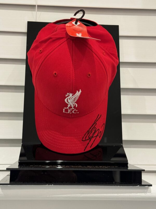 Red Liverpool Cap Personally Signed by Jurgen Klopp in Display Case