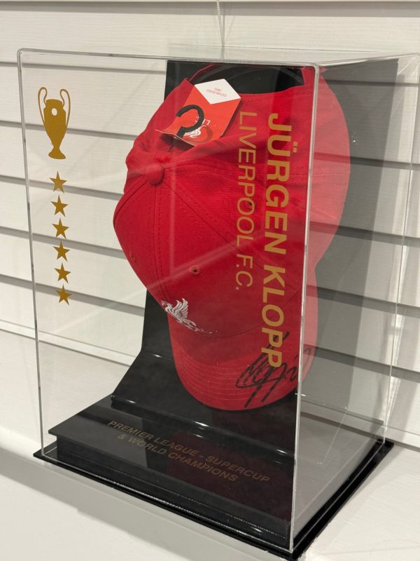 Red Liverpool Cap Personally Signed by Jurgen Klopp in Display Case