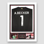 Liverpool-FC-goalkeeper-Football-Shirt-signed-by-Alison-Becker,-professionally-framed