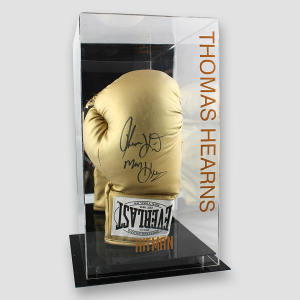 Thomas ‘Hitman’ Hearns Signed Gold Everlast Boxing Glove in Display Case