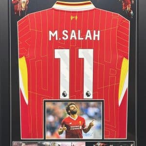 Liverpool Premiership Winners Football Montage Signed by Mo Salah, Professionally Framed