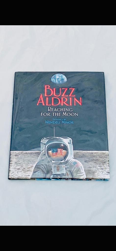 Buzz Aldrin Signed Book Reaching for the moon Also Signed by Artist Wendell Minor