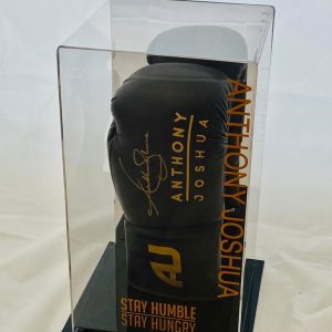 Anthony Joshua Hand Signed Black Boxing Glove In Display Case