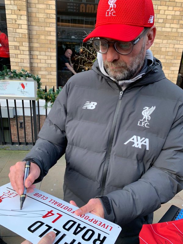 Jurgen Klopp signed White Street sign Liverpool  Premier League Champions