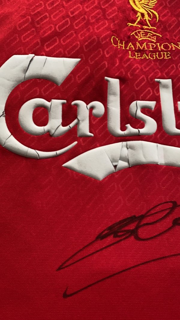 2005 Champions League Final Replica Shirt Signed by Steven Gerrard damaged stock
