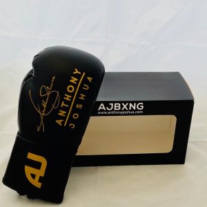 Anthony Joshua Signed  Black And Gold Boxing Glove In ( AJBXNG )