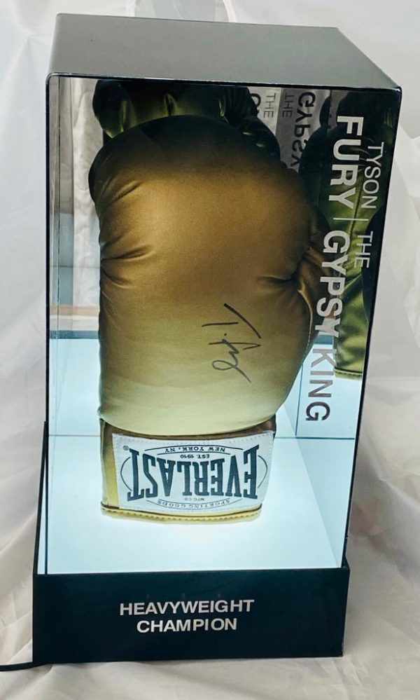 Tyson Fury Gypsy King Hand Signed Gold Everlast Boxing Glove In Light-Up Quality Display Case