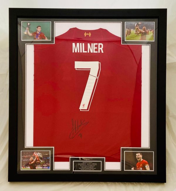 Liverpool Football Shirt Signed by James Milner, Professionally Framed