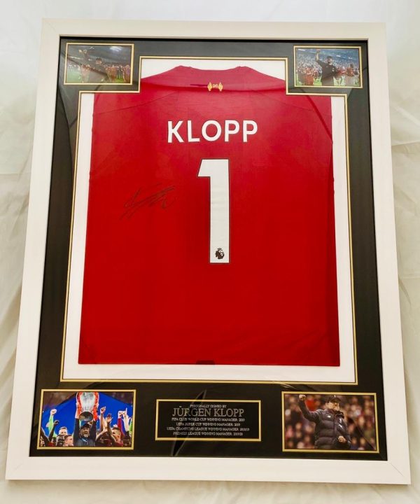 Professionally Framed Liverpool home shirt signed by Jürgen Klopp