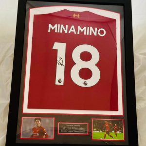 Liverpool Home Football Shirt signed by Takumi Minamino Framed