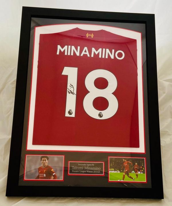 Liverpool Home Football Shirt signed by Takumi Minamino Framed