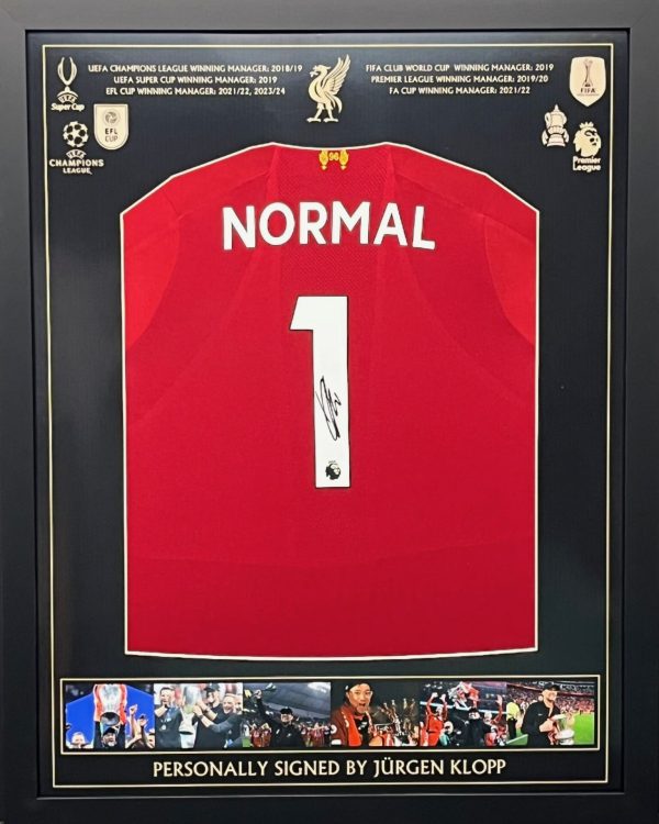 Professionally Framed Liverpool home shirt signed by Normal One Jürgen Klopp