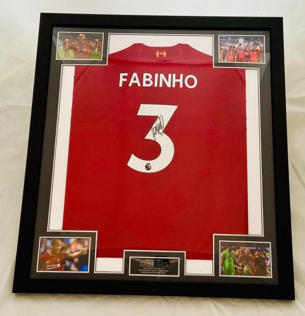 Professionally Framed Liverpool home shirt signed by Fabinho on the number 3