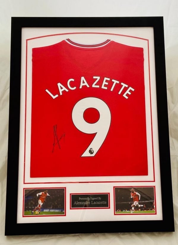 Arsenal home shirt signed by Alexandre Lacazette In a Black Frame
