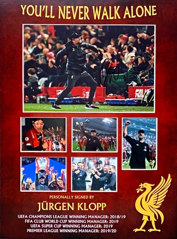 Liverpool Montage Celebrations Of League and Cup Wins Signed by Jurgen Klopp Framed The Normal One