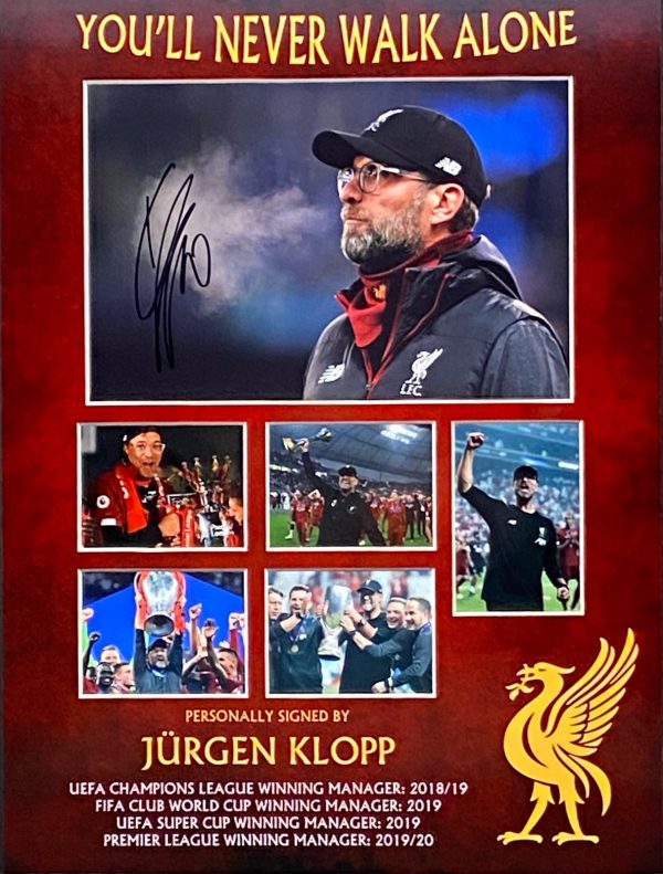 Liverpool Montage Celebrations Of League and Cup Wins Signed by Jurgen Klopp Framed The Normal One