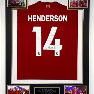 Liverpool home 2018/19 shirt signed by Jordan Henderson ( Captain ) , Framed