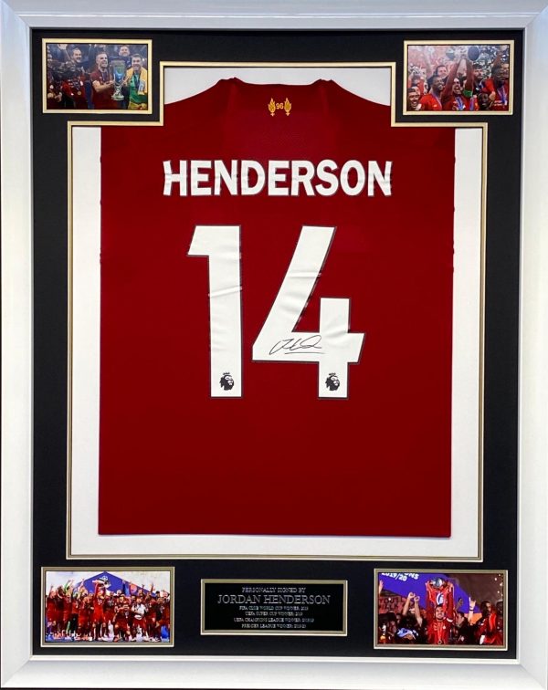 Liverpool home 2018/19 shirt signed by Jordan Henderson ( Captain ) , Framed