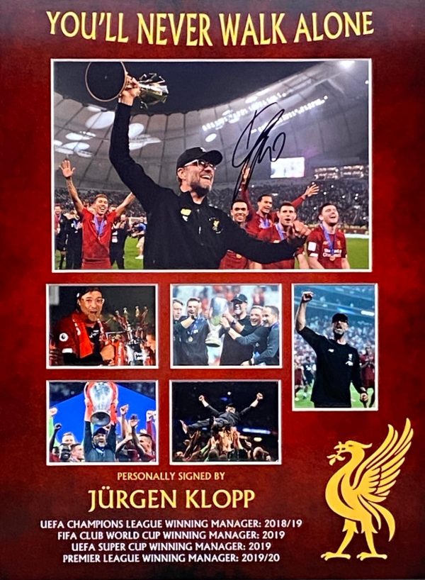 Liverpool Montage Celebrations Of League and Cup Wins Signed by Jurgen Klopp Framed The Normal One