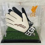 Liverpool Montage Celebrations of League and Cup wins signed by Allison Becker , Goalkeeper ,  framed