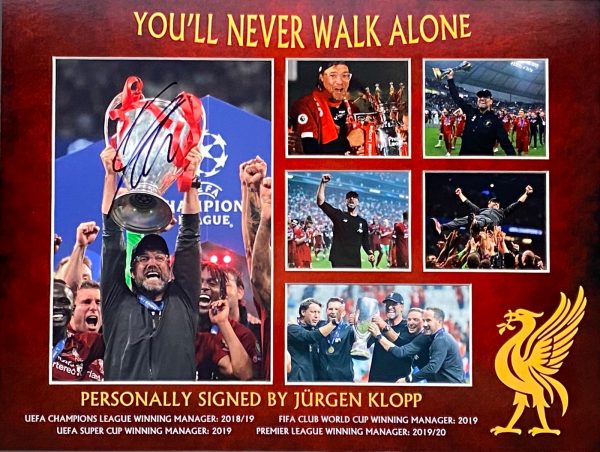 Liverpool Montage Celebrations Of League and Cup Wins Signed by Jurgen Klopp Framed The Normal One