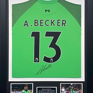 Liverpool FC  Champions League Green Goalkeepers Football Shirt Signed by Alisson Becker, Professionally Framed