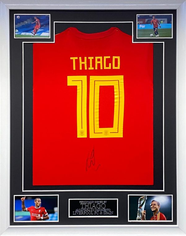 Spain Football Shirt signed by Thiago ( Liverpool FC player )  Professionally Framed