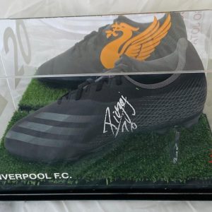 Black Football boot in a quality display signed by Diogo Jota