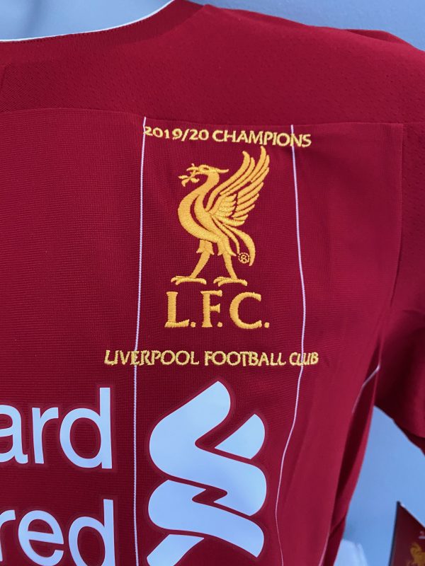 Liverpool Premier League Champions Embroidered 2018/19 0n front of shirt signed by Jürgen Klopp