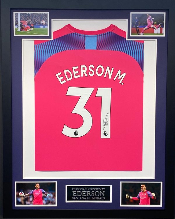 Manchester City Goalkeeper Shirt Signed by Ederson, professionally framed