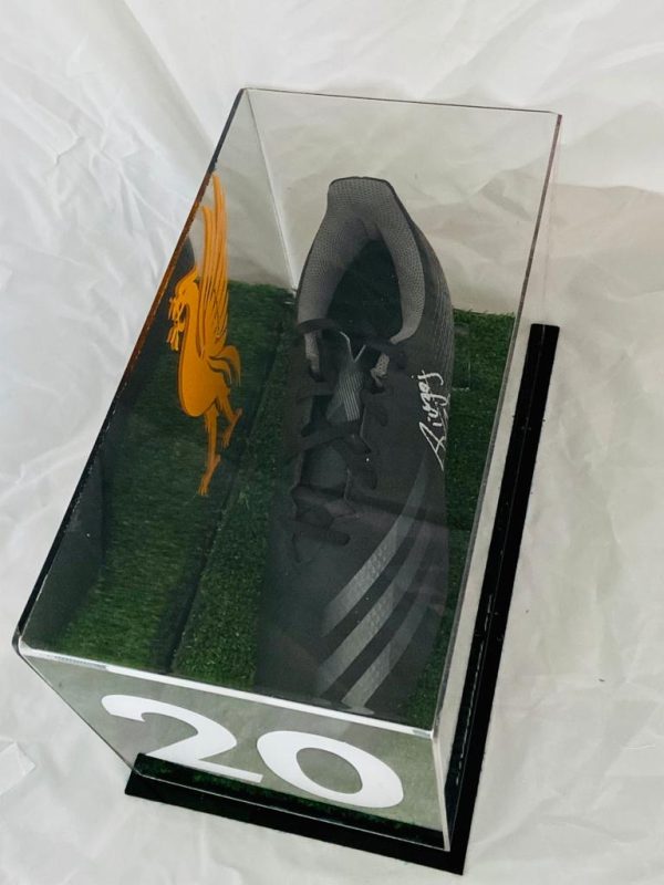 Black Football boot in a quality display signed by Diogo Jota