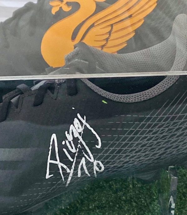Black Football boot in a quality display signed by Diogo Jota