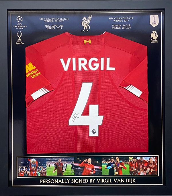 Liverpool home 2018/19 shirt signed by Virgil Van Dijk ,Framed