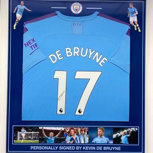 Manchester City shirt signed by De Bruyne , professionally framed