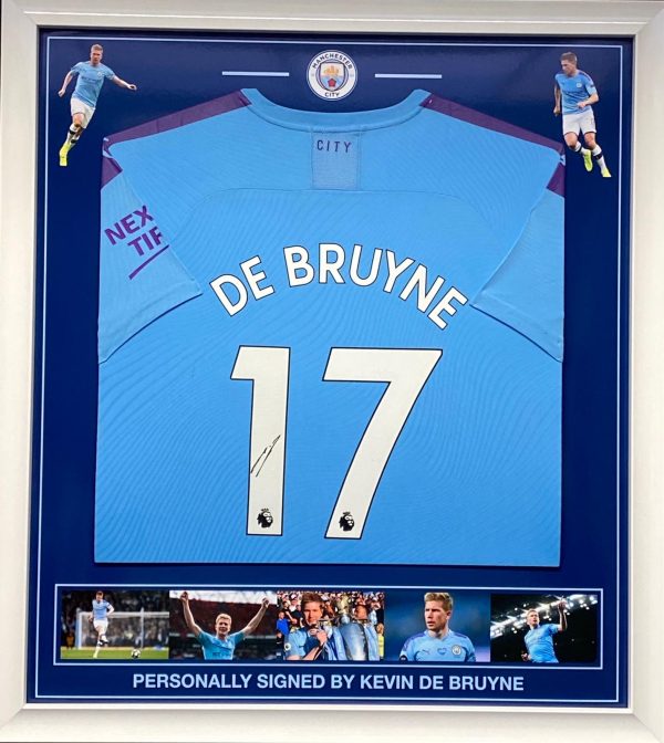 Manchester City shirt signed by De Bruyne , professionally framed