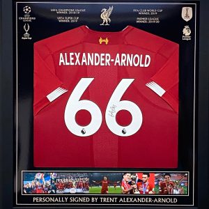 Liverpool home shirt signed by Trent Alexander-Arnold, professionally framed