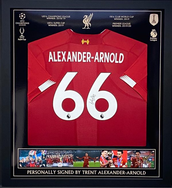 Liverpool home shirt signed by Trent Alexander-Arnold, professionally framed