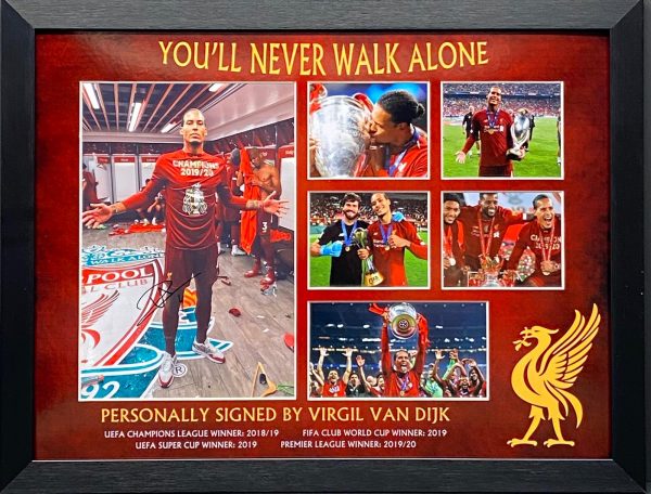 Liverpool signed Virgil Van Dijk Photo Montage Framed of The trophy Celebrations