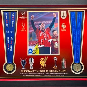 Liverpool Medal Montage Celebrating Cup Wins Fantastic item, includes 4 medals and Klopp signed picture , framed professionally - Image 1